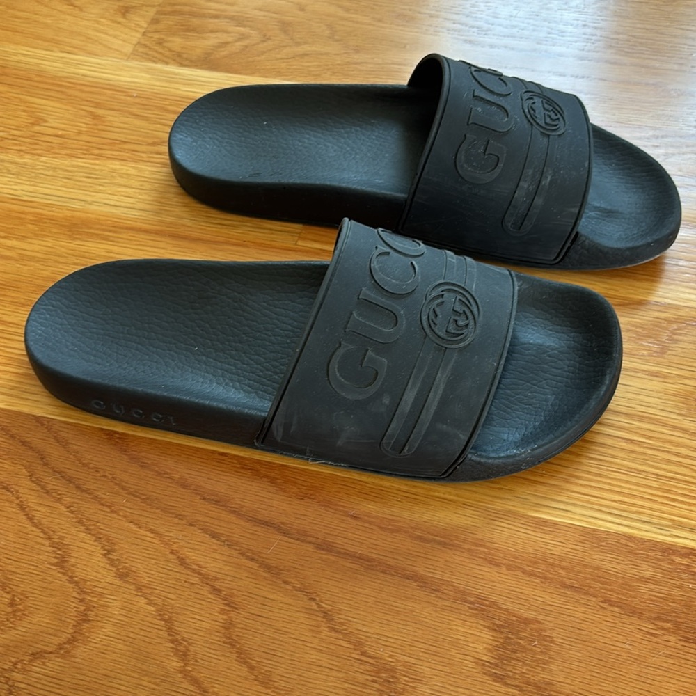 Gucci Slides Black Rubber Size 41 Unisex - Picture 2 of 8